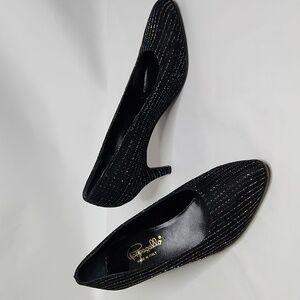 Vintage Black Pumps With Metallic Iridescent Stripes Size 8